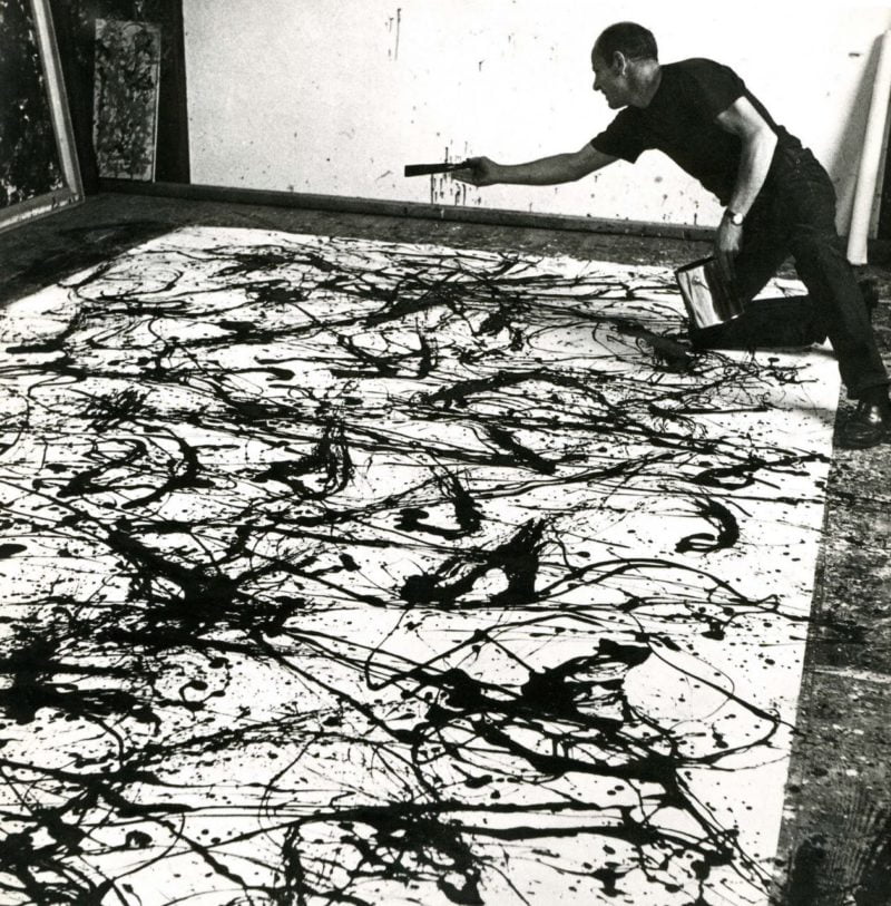 jackson pollock painting in his long island studio photo by hans namuth